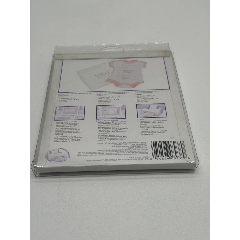 Wilton Baby Shower Invitations Pink Bodysuit Printable 12 Count 1008-938 NEW